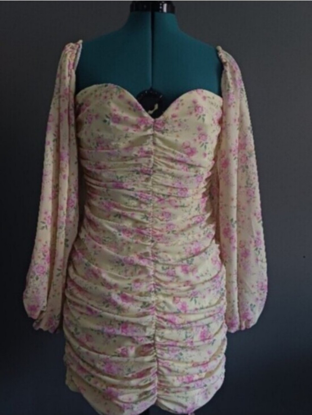 NWT House Of Cb London Giovanna Lemon Print Fkoral Mini Dress Size L - Picture 3 of 9